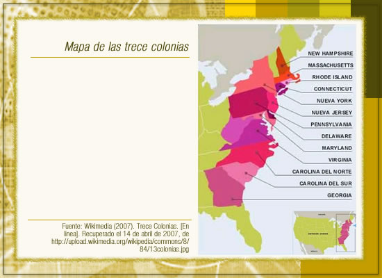 Mapa de las Trece Colonias