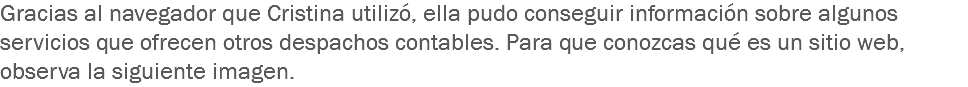 Gracias al navegador que Cristina utilizó, ella pudo conseguir información sobre algunos servicios que ofrecen otros despachos contables. Para que conozcas qué es un sitio web, observa la siguiente imagen.