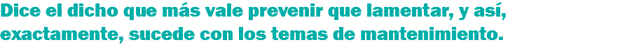 Dice el dicho que más vale prevenir que lamentar, y así, exactamente, sucede con los temas de mantenimiento.