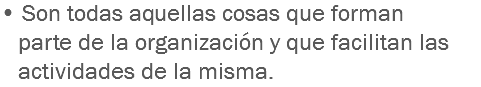 • Son todas aquellas cosas que forman parte de la organización y que facilitan las actividades de la misma.