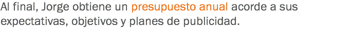 Al final, Jorge obtiene un presupuesto anual acorde a sus expectativas, objetivos y planes de publicidad.