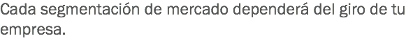 Cada segmentación de mercado dependerá del giro de tu empresa.
