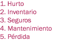 1. Hurto
2. Inventario
3. Seguros
4. Mantenimiento
5. Pérdida 